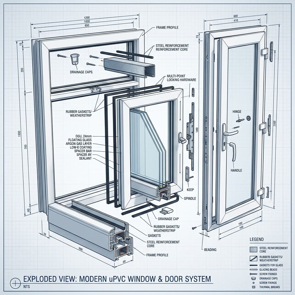 مكونات شباك وباب uPVC